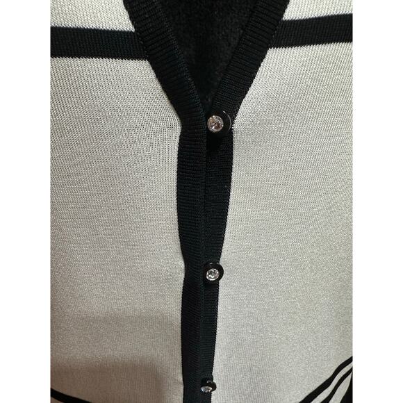 Misook Cardigan Black Ivory stripe Rhinestone Button Classy Chic Feminine S - Picture 4 of 12